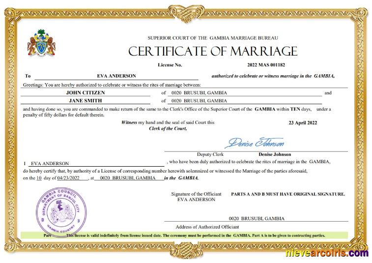 Gambia marriage certificate